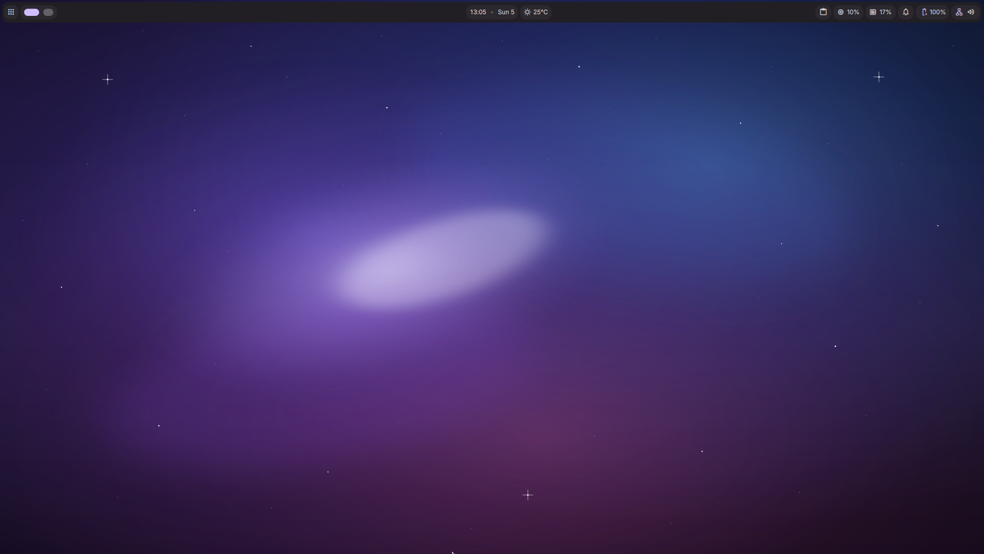 Nebula Arch desktop with DankMaterialShell