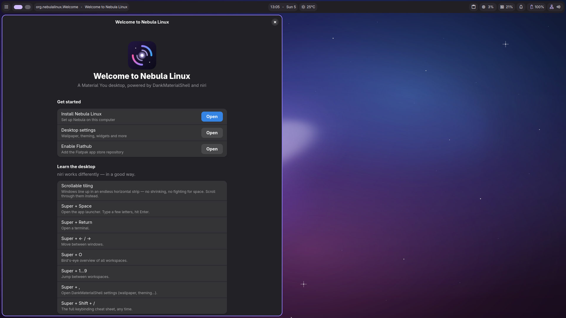 Nebula Welcome onboarding app